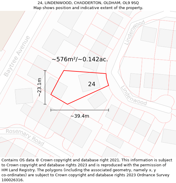 24, LINDENWOOD, CHADDERTON, OLDHAM, OL9 9SQ: Plot and title map