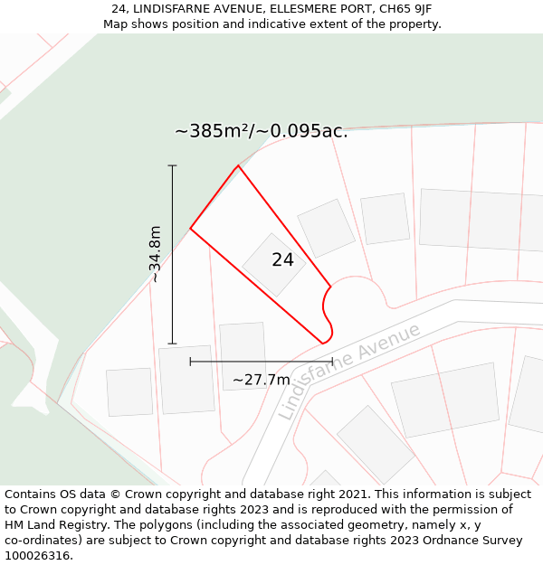 24, LINDISFARNE AVENUE, ELLESMERE PORT, CH65 9JF: Plot and title map