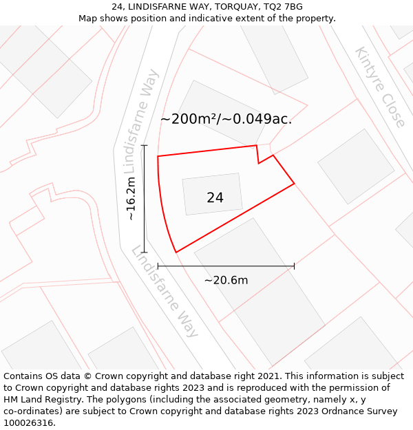 24, LINDISFARNE WAY, TORQUAY, TQ2 7BG: Plot and title map