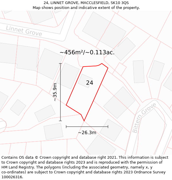 24, LINNET GROVE, MACCLESFIELD, SK10 3QS: Plot and title map