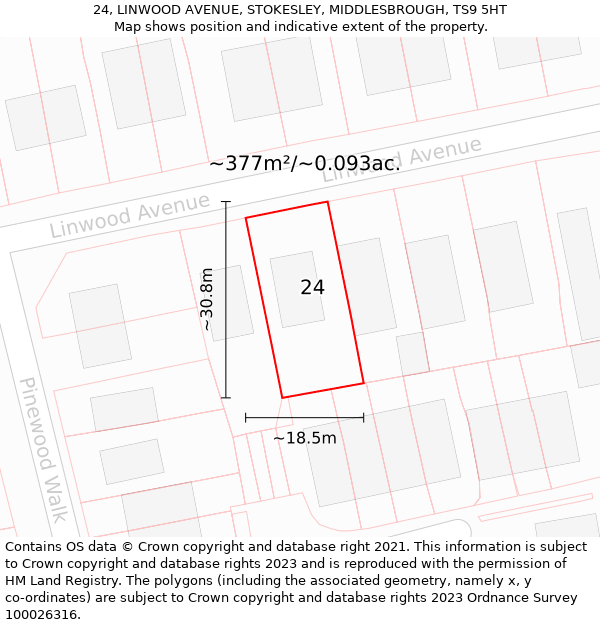 24, LINWOOD AVENUE, STOKESLEY, MIDDLESBROUGH, TS9 5HT: Plot and title map