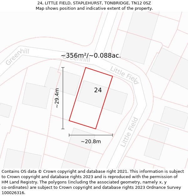 24, LITTLE FIELD, STAPLEHURST, TONBRIDGE, TN12 0SZ: Plot and title map