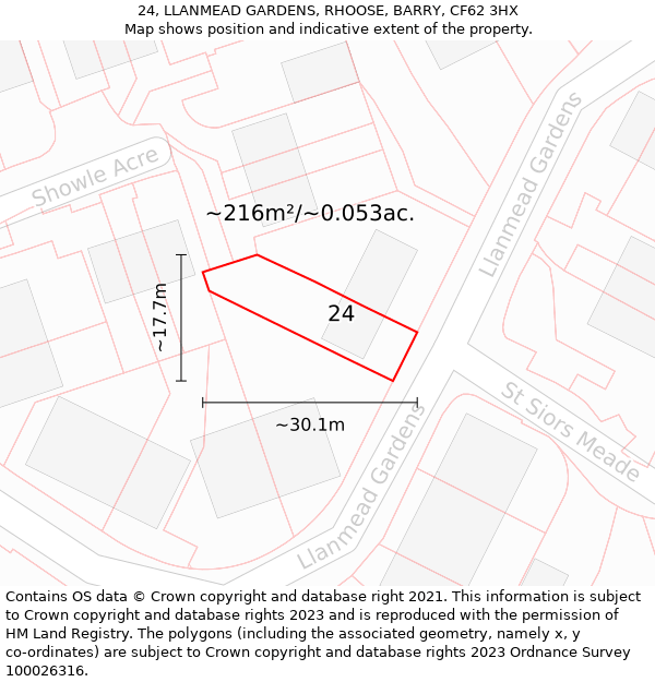 24, LLANMEAD GARDENS, RHOOSE, BARRY, CF62 3HX: Plot and title map