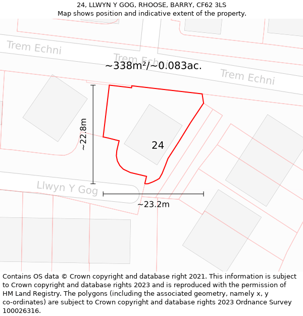 24, LLWYN Y GOG, RHOOSE, BARRY, CF62 3LS: Plot and title map