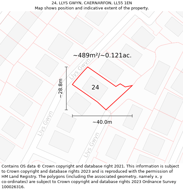 24, LLYS GWYN, CAERNARFON, LL55 1EN: Plot and title map