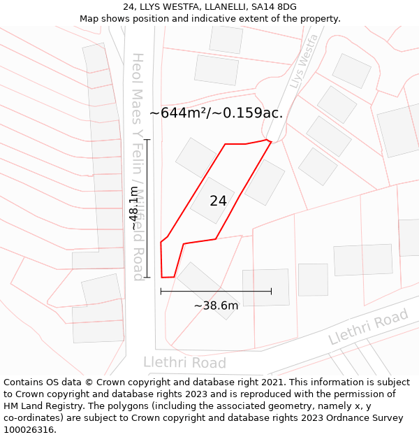 24, LLYS WESTFA, LLANELLI, SA14 8DG: Plot and title map