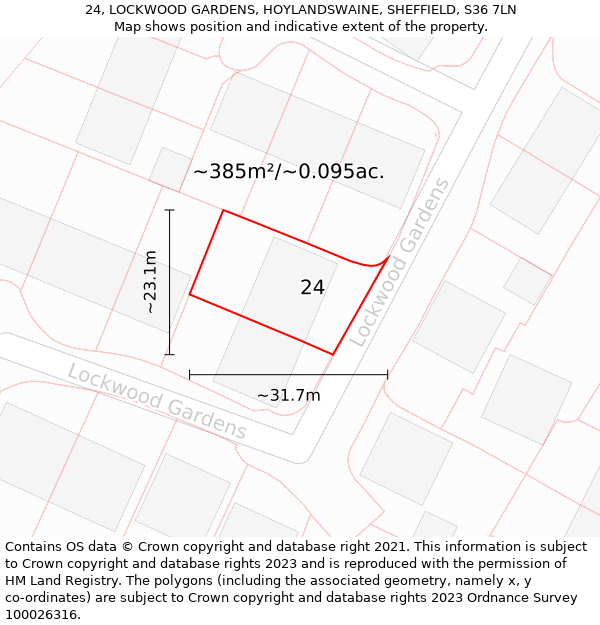 24, LOCKWOOD GARDENS, HOYLANDSWAINE, SHEFFIELD, S36 7LN: Plot and title map