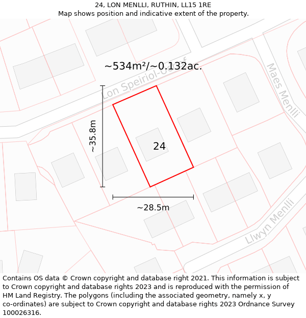 24, LON MENLLI, RUTHIN, LL15 1RE: Plot and title map