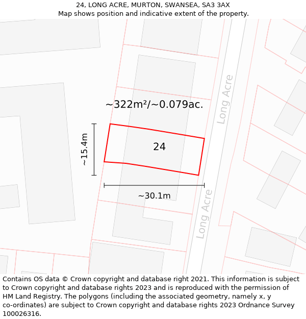 24, LONG ACRE, MURTON, SWANSEA, SA3 3AX: Plot and title map