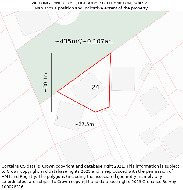 24, LONG LANE CLOSE, HOLBURY, SOUTHAMPTON, SO45 2LE: Plot and title map