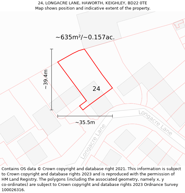 24, LONGACRE LANE, HAWORTH, KEIGHLEY, BD22 0TE: Plot and title map