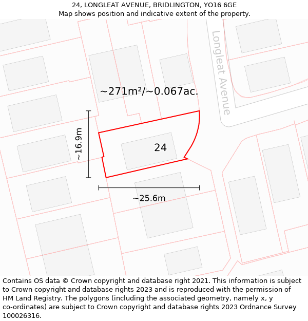 24, LONGLEAT AVENUE, BRIDLINGTON, YO16 6GE: Plot and title map