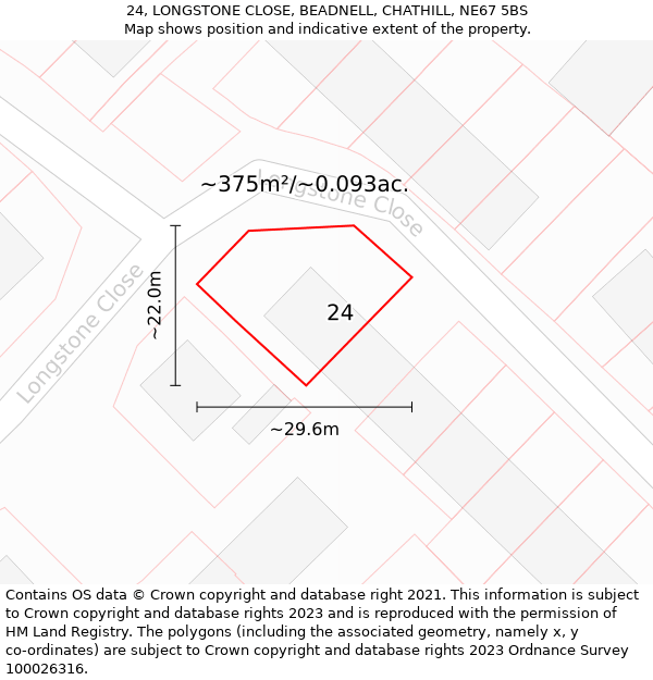 24, LONGSTONE CLOSE, BEADNELL, CHATHILL, NE67 5BS: Plot and title map