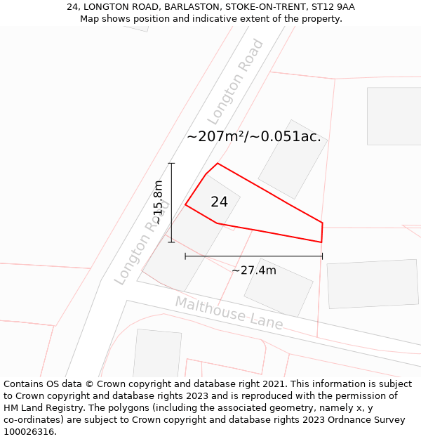 24, LONGTON ROAD, BARLASTON, STOKE-ON-TRENT, ST12 9AA: Plot and title map