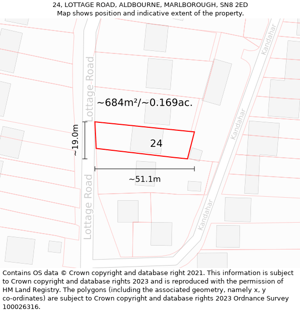 24, LOTTAGE ROAD, ALDBOURNE, MARLBOROUGH, SN8 2ED: Plot and title map