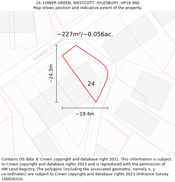 24, LOWER GREEN, WESTCOTT, AYLESBURY, HP18 0NS: Plot and title map