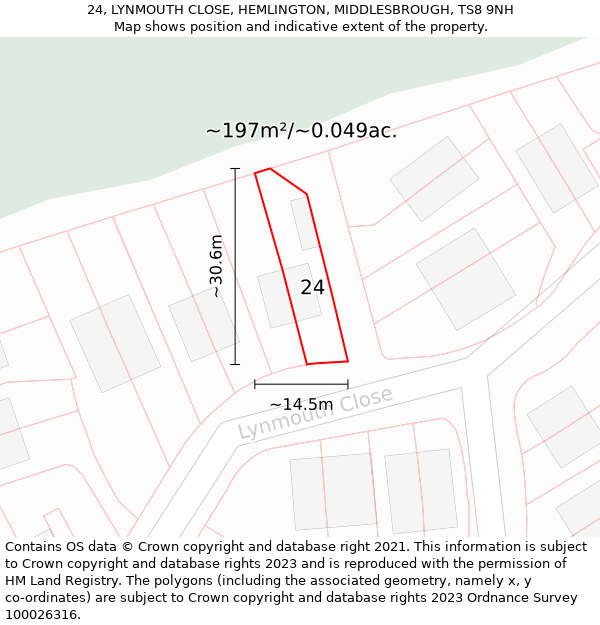 24, LYNMOUTH CLOSE, HEMLINGTON, MIDDLESBROUGH, TS8 9NH: Plot and title map