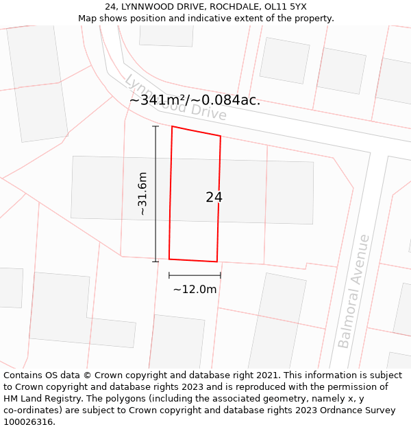 24, LYNNWOOD DRIVE, ROCHDALE, OL11 5YX: Plot and title map