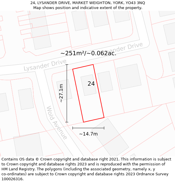 24, LYSANDER DRIVE, MARKET WEIGHTON, YORK, YO43 3NQ: Plot and title map