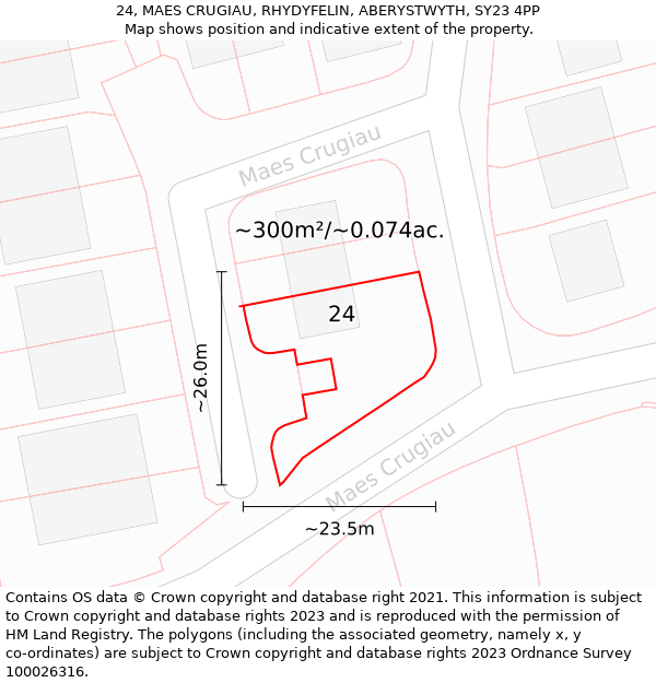 24, MAES CRUGIAU, RHYDYFELIN, ABERYSTWYTH, SY23 4PP: Plot and title map