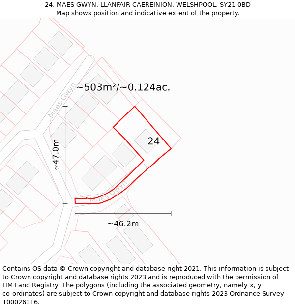 24, MAES GWYN, LLANFAIR CAEREINION, WELSHPOOL, SY21 0BD: Plot and title map