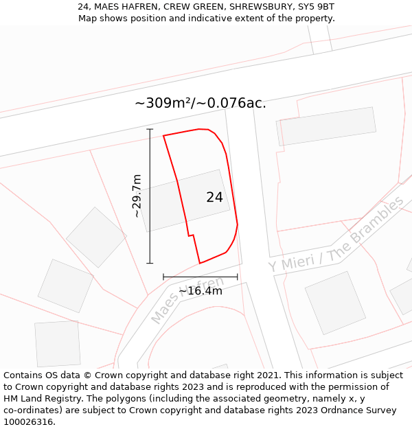 24, MAES HAFREN, CREW GREEN, SHREWSBURY, SY5 9BT: Plot and title map