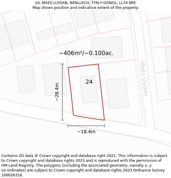 24, MAES LLYDAN, BENLLECH, TYN-Y-GONGL, LL74 8RE: Plot and title map