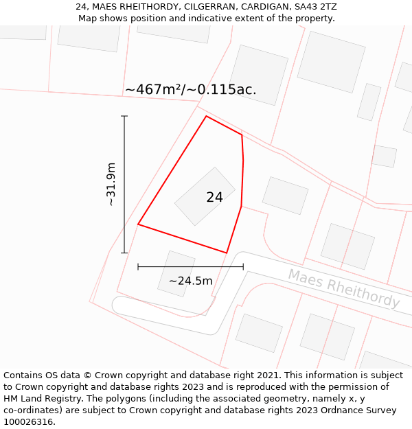 24, MAES RHEITHORDY, CILGERRAN, CARDIGAN, SA43 2TZ: Plot and title map