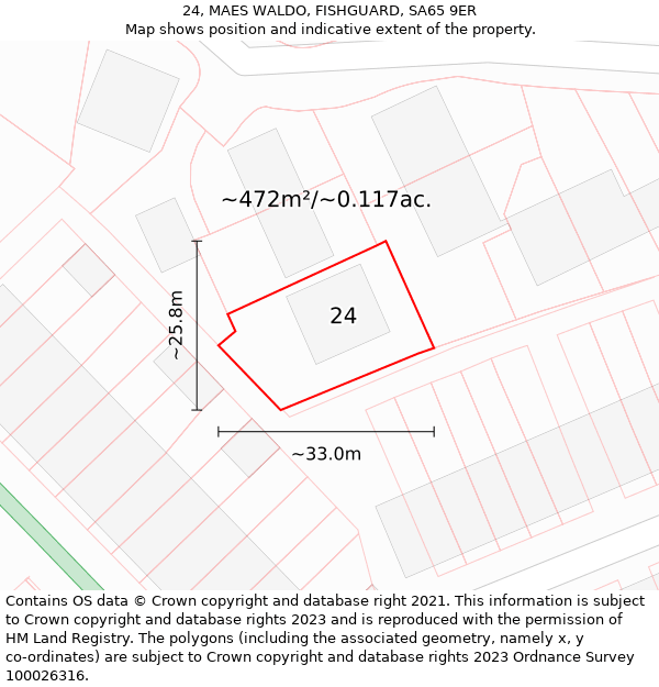 24, MAES WALDO, FISHGUARD, SA65 9ER: Plot and title map