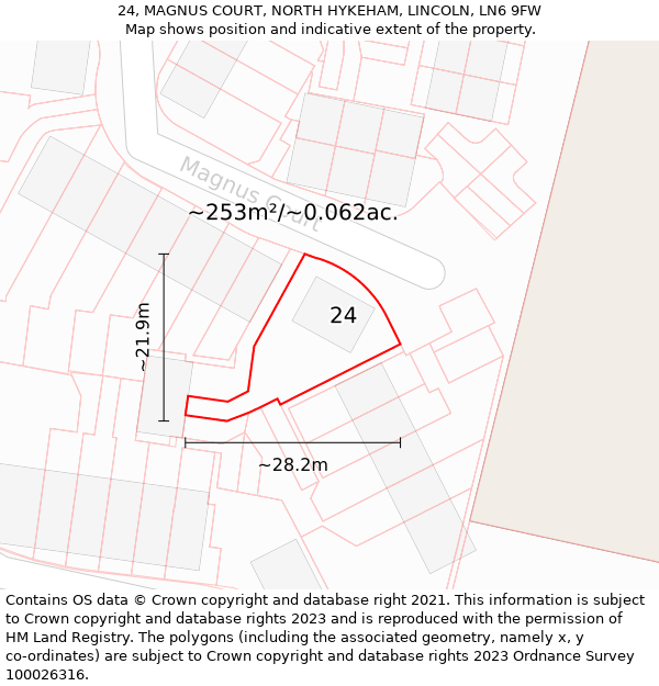 24, MAGNUS COURT, NORTH HYKEHAM, LINCOLN, LN6 9FW: Plot and title map
