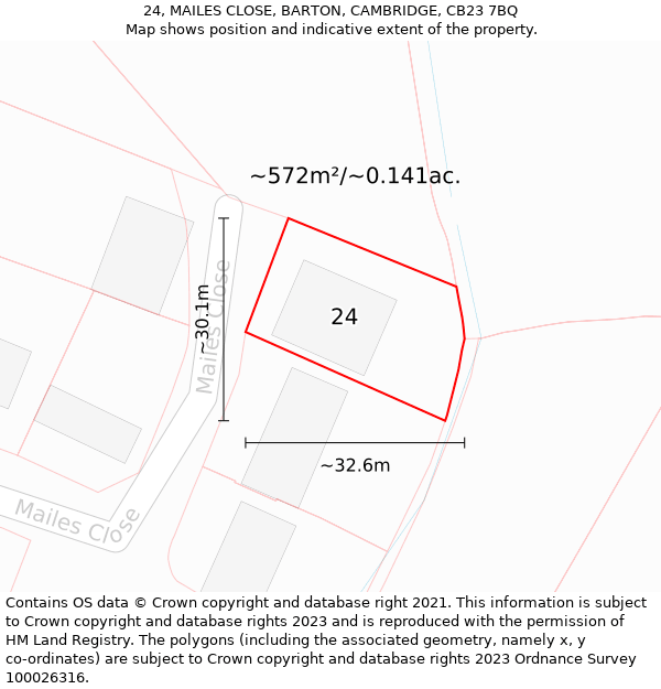 24, MAILES CLOSE, BARTON, CAMBRIDGE, CB23 7BQ: Plot and title map