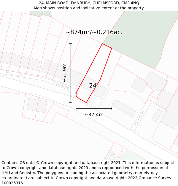 24, MAIN ROAD, DANBURY, CHELMSFORD, CM3 4NQ: Plot and title map