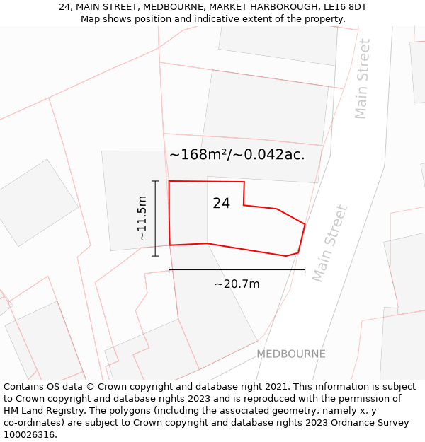 24, MAIN STREET, MEDBOURNE, MARKET HARBOROUGH, LE16 8DT: Plot and title map