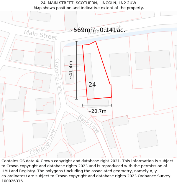 24, MAIN STREET, SCOTHERN, LINCOLN, LN2 2UW: Plot and title map