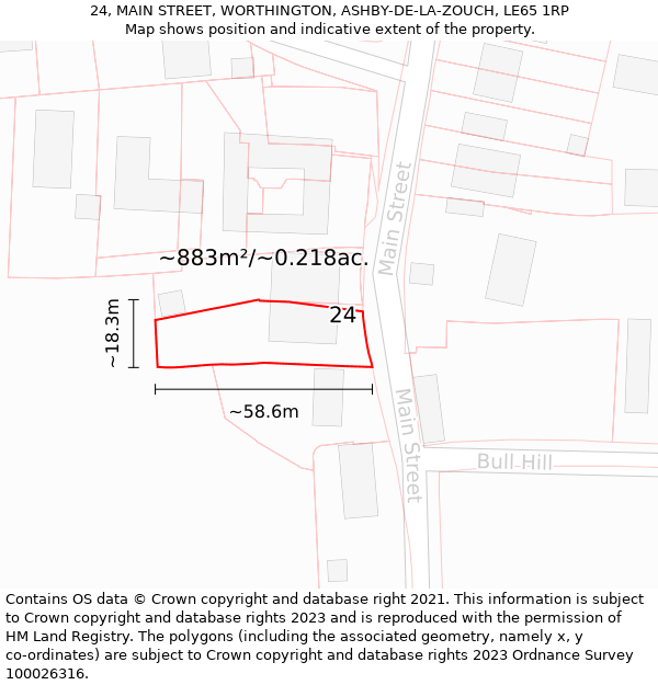 24, MAIN STREET, WORTHINGTON, ASHBY-DE-LA-ZOUCH, LE65 1RP: Plot and title map