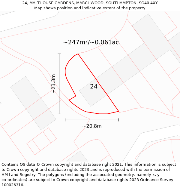 24, MALTHOUSE GARDENS, MARCHWOOD, SOUTHAMPTON, SO40 4XY: Plot and title map