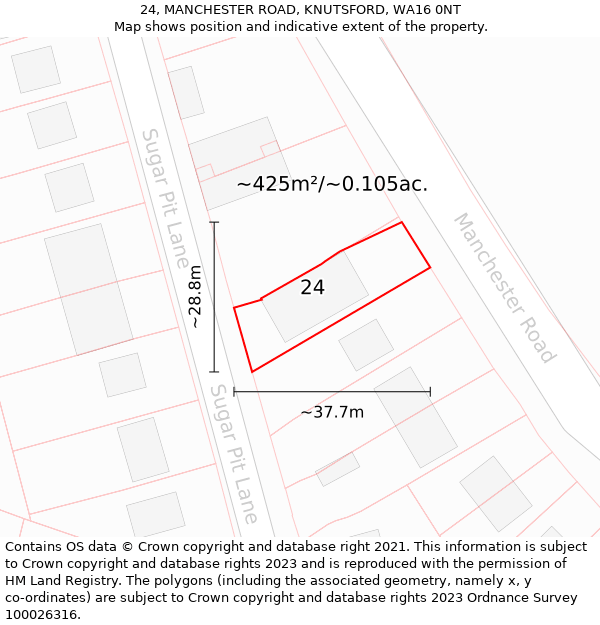 24, MANCHESTER ROAD, KNUTSFORD, WA16 0NT: Plot and title map