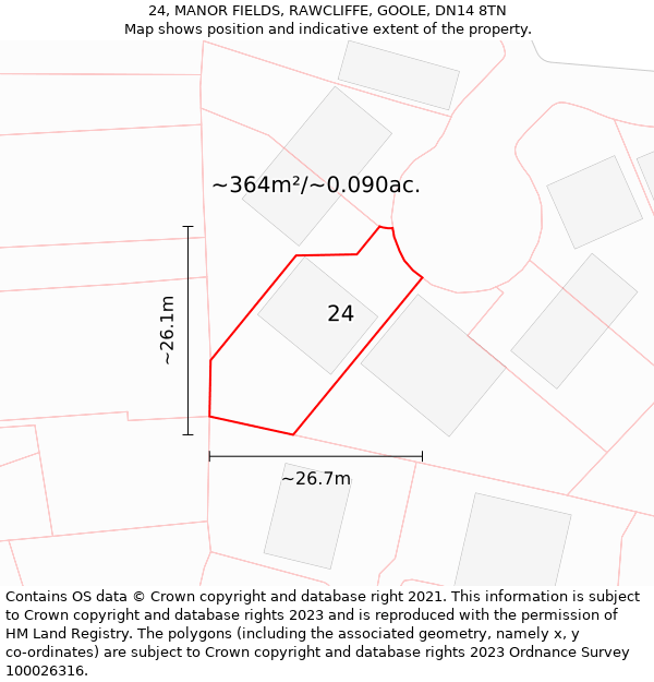 24, MANOR FIELDS, RAWCLIFFE, GOOLE, DN14 8TN: Plot and title map