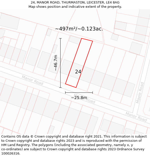 24, MANOR ROAD, THURMASTON, LEICESTER, LE4 8AG: Plot and title map