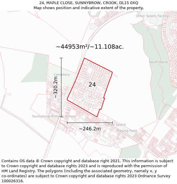 24, MAPLE CLOSE, SUNNYBROW, CROOK, DL15 0XQ: Plot and title map