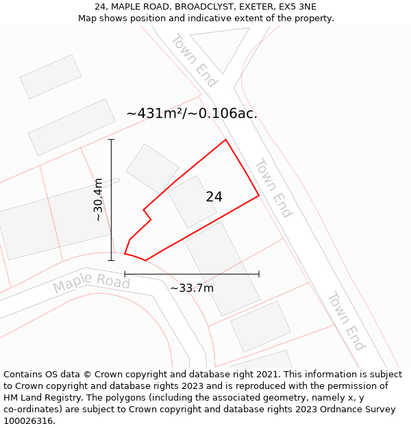24, MAPLE ROAD, BROADCLYST, EXETER, EX5 3NE: Plot and title map