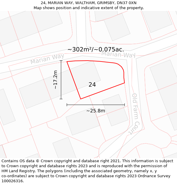 24, MARIAN WAY, WALTHAM, GRIMSBY, DN37 0XN: Plot and title map