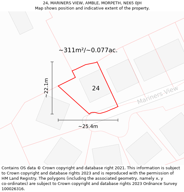 24, MARINERS VIEW, AMBLE, MORPETH, NE65 0JH: Plot and title map