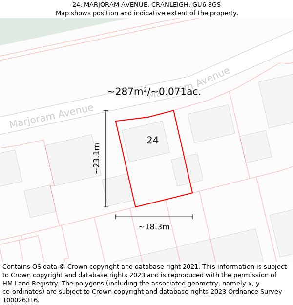 24, MARJORAM AVENUE, CRANLEIGH, GU6 8GS: Plot and title map