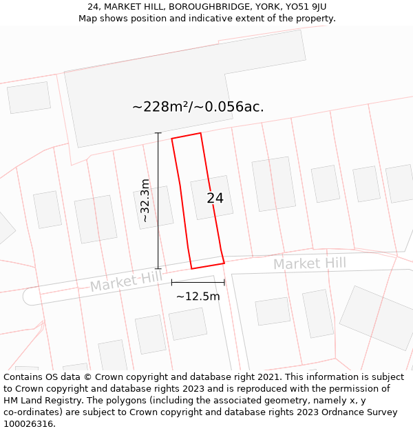 24, MARKET HILL, BOROUGHBRIDGE, YORK, YO51 9JU: Plot and title map