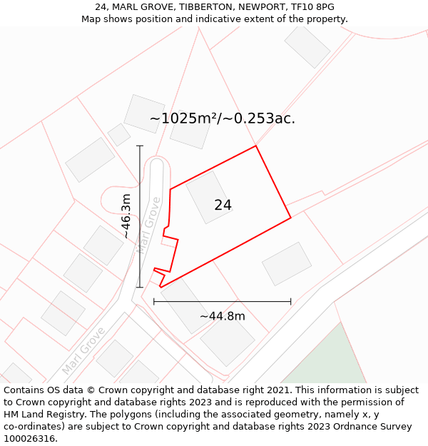 24, MARL GROVE, TIBBERTON, NEWPORT, TF10 8PG: Plot and title map