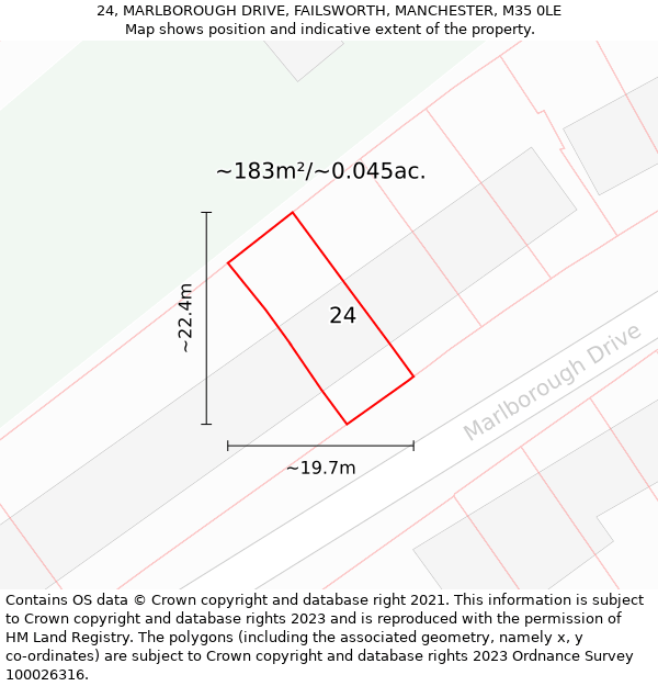 24, MARLBOROUGH DRIVE, FAILSWORTH, MANCHESTER, M35 0LE: Plot and title map