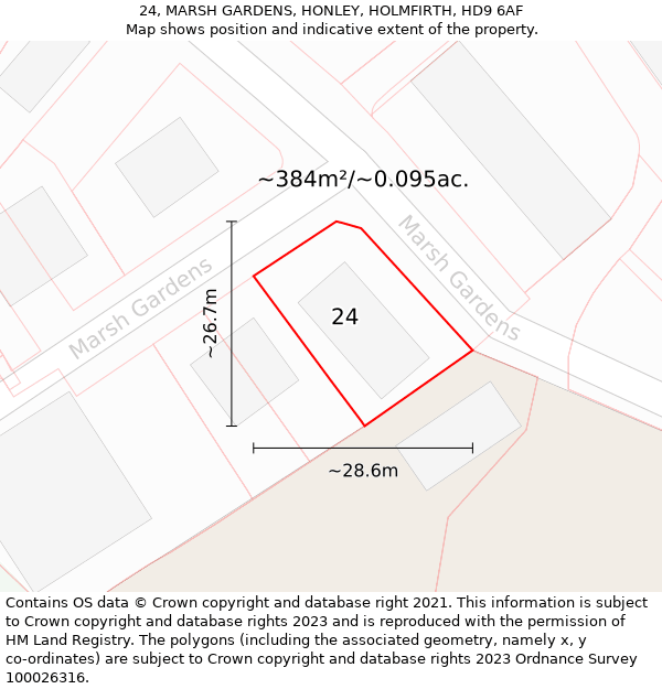 24, MARSH GARDENS, HONLEY, HOLMFIRTH, HD9 6AF: Plot and title map