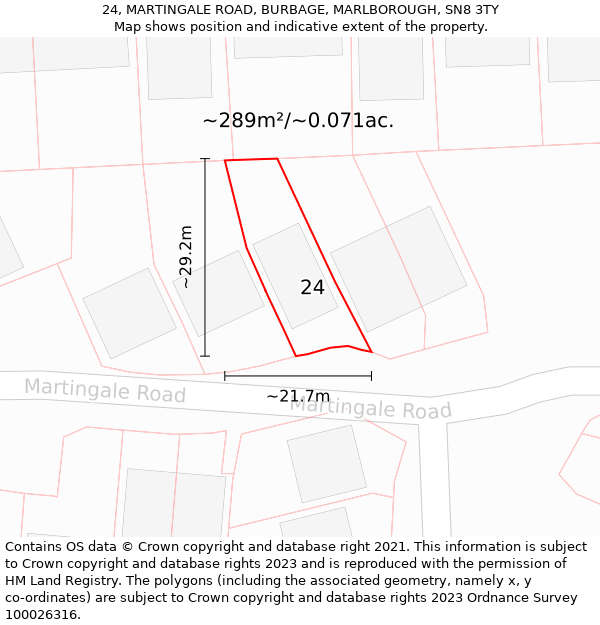 24, MARTINGALE ROAD, BURBAGE, MARLBOROUGH, SN8 3TY: Plot and title map