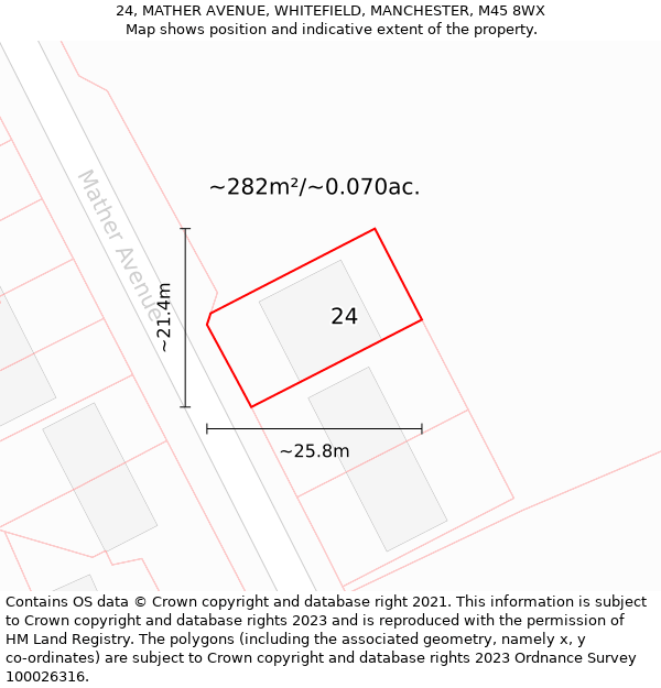 24, MATHER AVENUE, WHITEFIELD, MANCHESTER, M45 8WX: Plot and title map